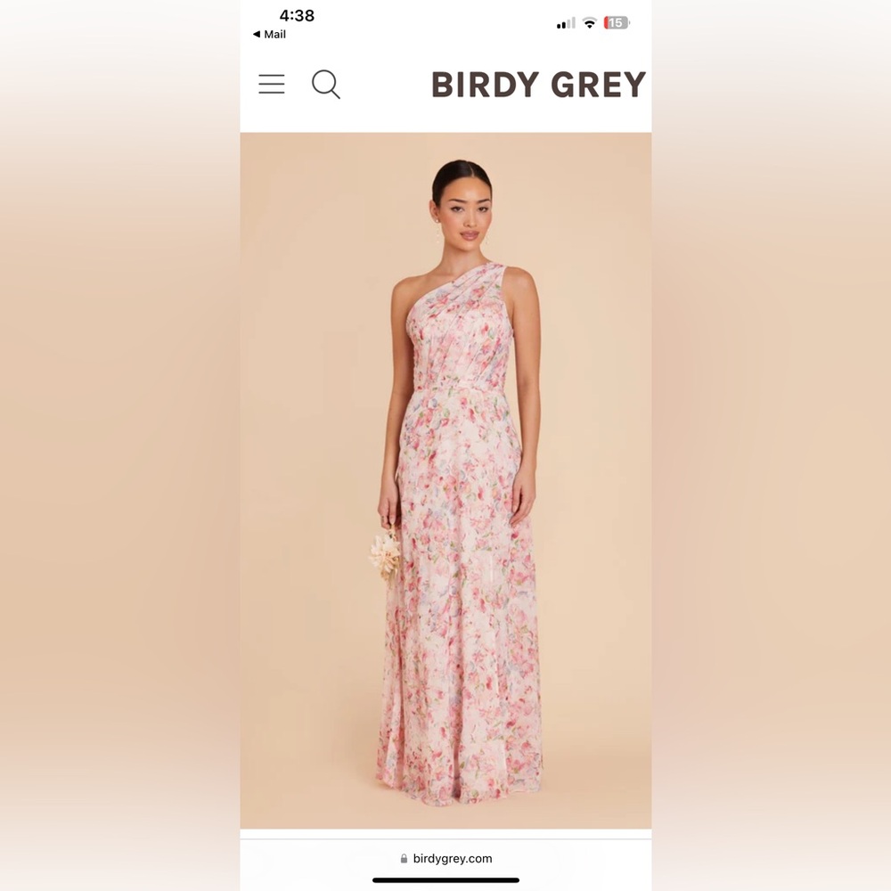 Birdy Grey Pink Floral One-Shoulder Wedding Dress